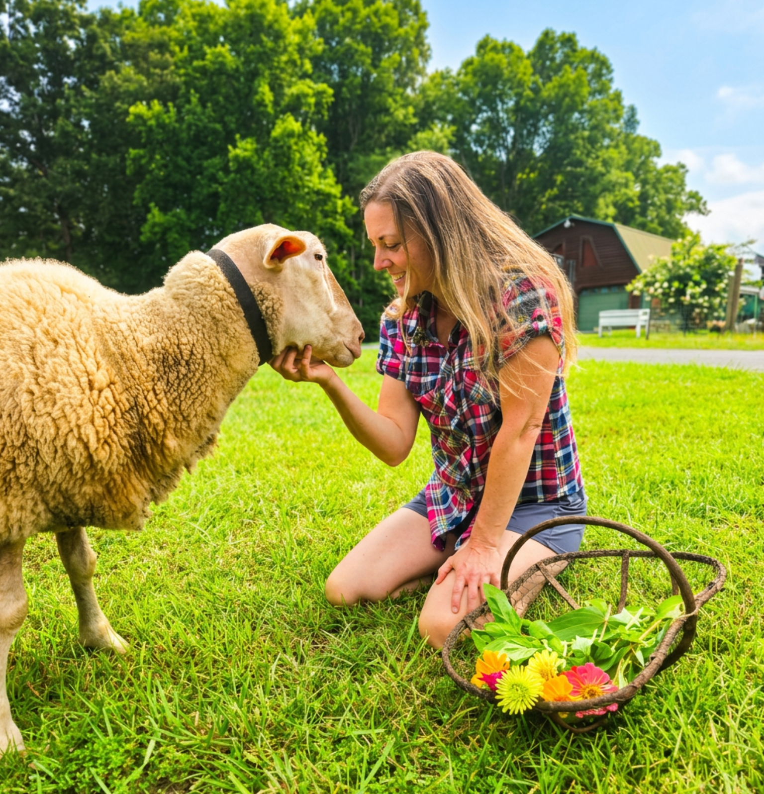 Sheep grazing in the pasture at Ewe on the Farm